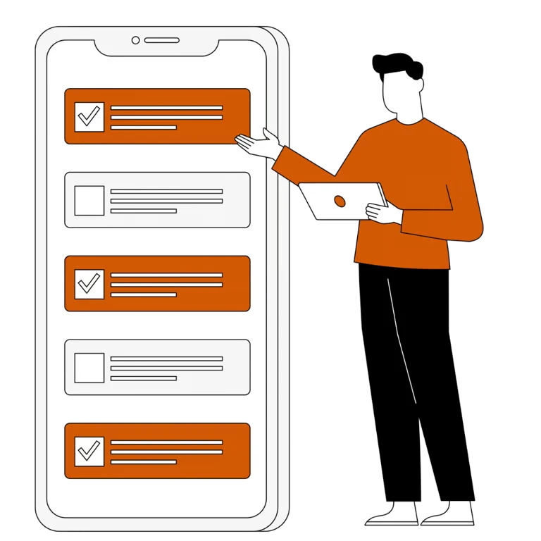 Reviewing a checklist of Just Connect capabilities on a mobile device